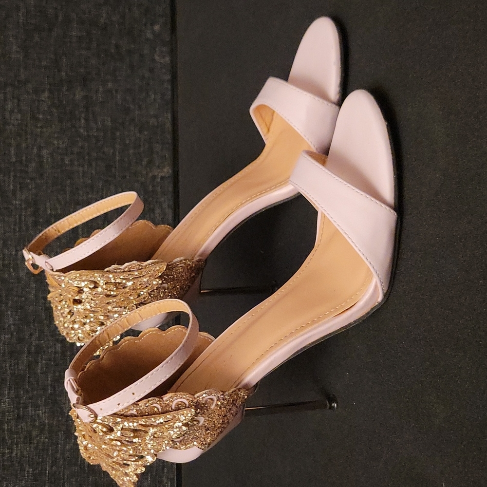 Gold and Pink heels with wings size 8